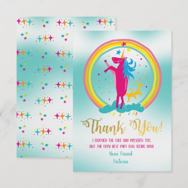 Unicorn Rinbow Tackkort-kort Inbjudningar (Fram/baksida)