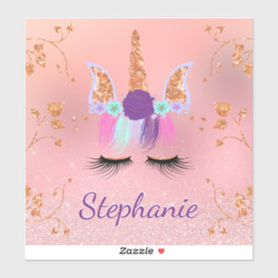 Unicorn Ro Guld Glitter Personlig Namn Klistermärken
