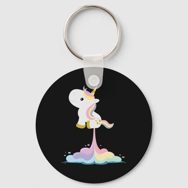 Unicorn Rocket Rainbow Clouds Nyckelring (Framsida)