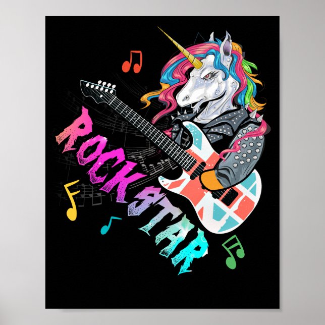 Unicorn Rockstjärna Guitar Rockin' Music Singer Poster (Framsidan)