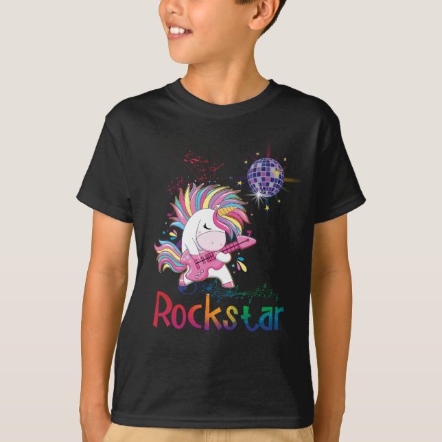 Unicorn Rockstjärna Guitar Rockin' Music Singer T Shirt (Framsida)