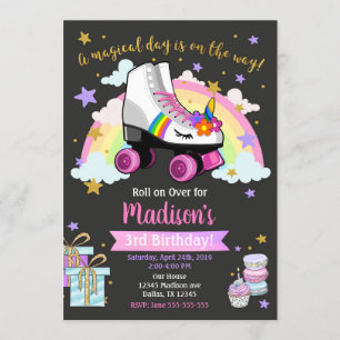 Unicorn Roller Skate Birthday Inbjudan