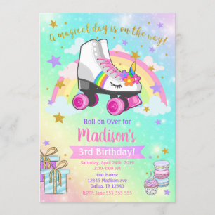 Unicorn Roller Skate Birthday Inbjudan