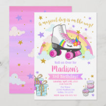 Unicorn Roller Skate Birthday Inbjudan