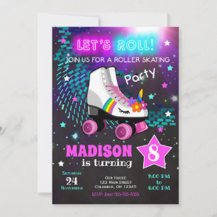 Unicorn Roller Skor Födelsedagsfest inbjudan