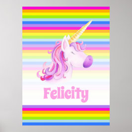 Unicorn rosa and rainbow rand custom name poster