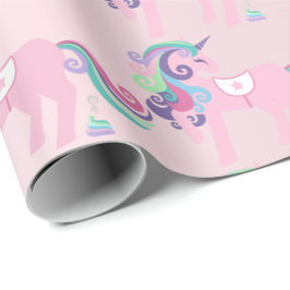 Unicorn Rosa Blommigt Flicka Pastel Presentpapper