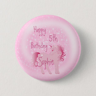 Unicorn Rosa Cute Girly Age Birthday Knapp