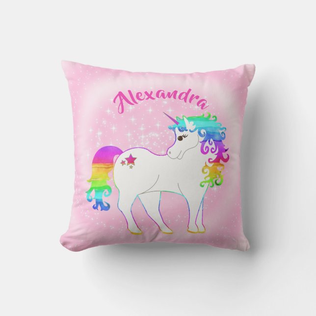 Unicorn Rosa Cute Stars Anpassningsbar Girl Nurser Kudde (Framsida)