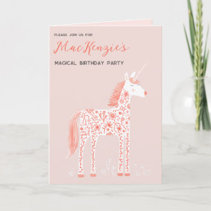 Unicorn  Rosa Enkel Födelsedagsfest Inbjudan