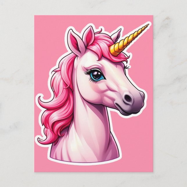Unicorn Rosa Fantasy Vykort (Framsida)