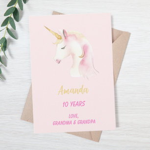 Unicorn rosa Flicka grattis på födelsedagen Kort