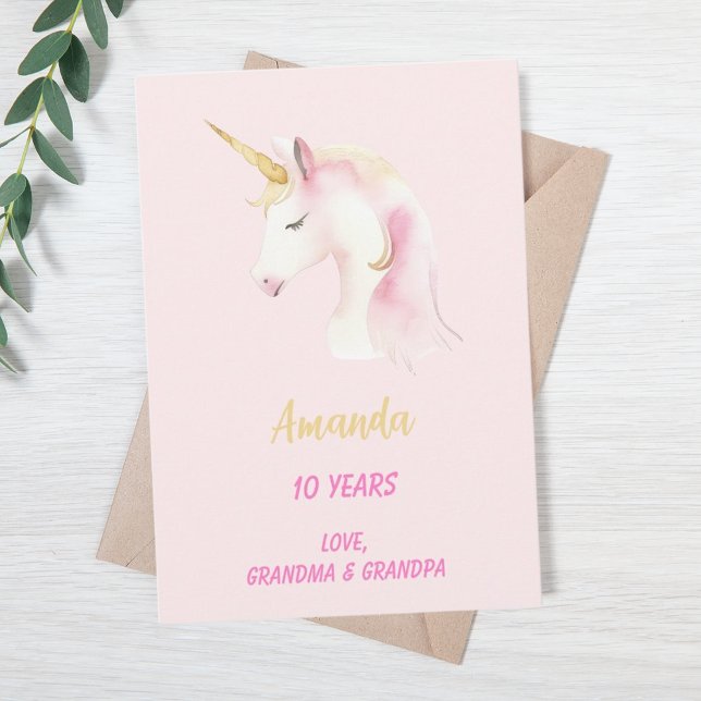 Unicorn rosa Flicka grattis på födelsedagen Kort (Skapare uppladdad)