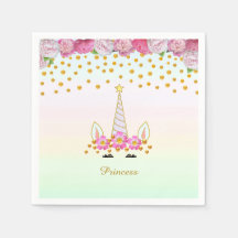 Unicorn, Rosa Flowers & Guld Confetti