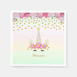 Unicorn, Rosa Flowers & Guld Confetti Pappersservett
