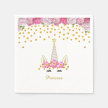 Unicorn, Rosa Flowers & Guld Confetti