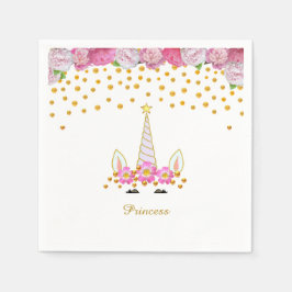 Unicorn, Rosa Flowers & Guld Confetti Pappersservett