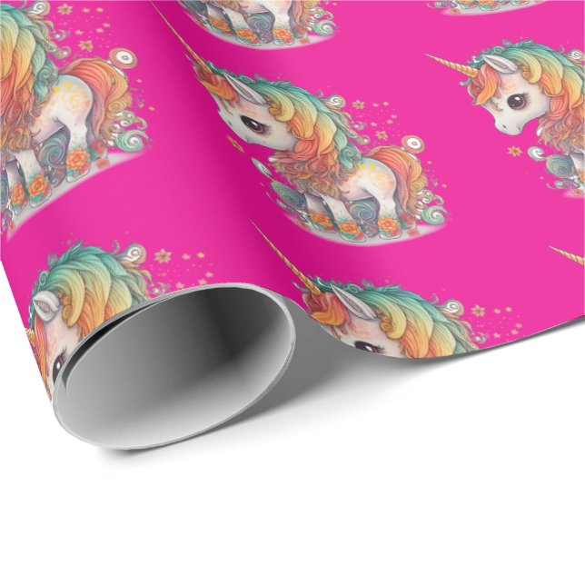 Unicorn rosa-förpackning papper presentpapper (Rullad Hörn)