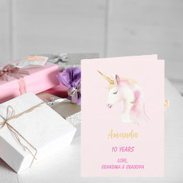 Unicorn rosa-fotoflickfödelsedag kort