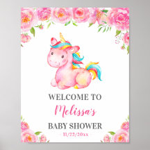 Unicorn Rosa Girl Baby Shower Sprinkle Välkommen