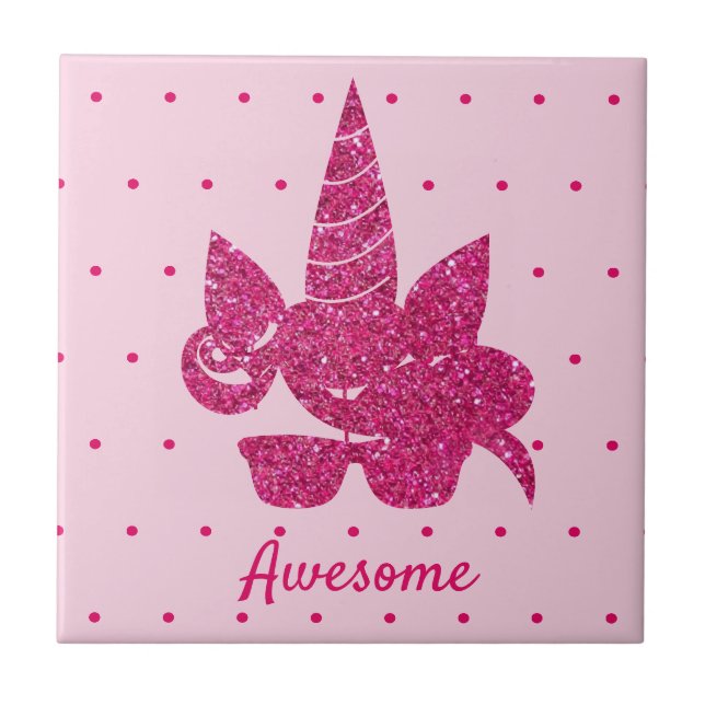 Unicorn Rosa Glitter Cute Girly Kids Kakelplatta (Framsidan)