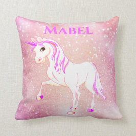 Unicorn Rosa Glitter Girl Cute Nursery Kudde
