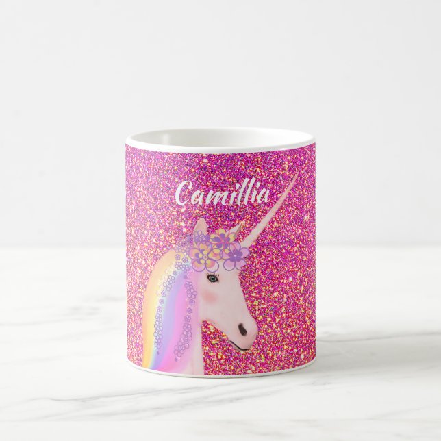 Unicorn Rosa Glitter Gnistra Magic Personlig Kaffemugg (Center)