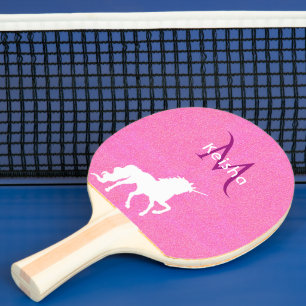 Unicorn rosa glitter monogram namn pingisracket