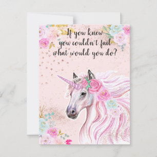 Unicorn Rosa Glitter Motivational Manifesting Vykort