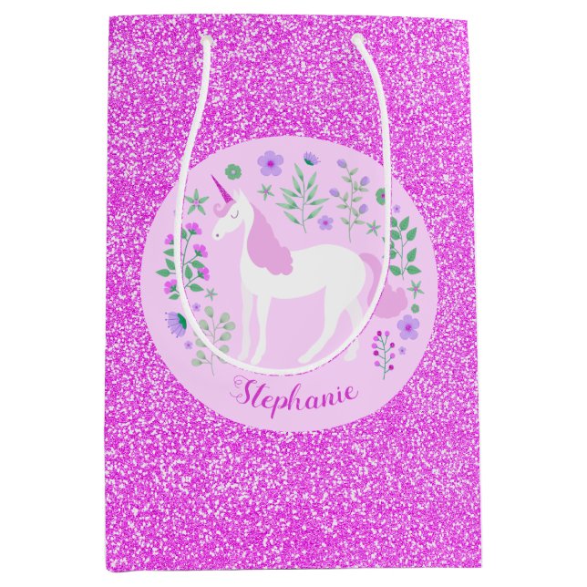 Unicorn Rosa Glitter Personlig Namn (Framsidan)