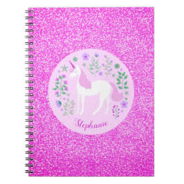 Unicorn Rosa Glitter Personlig Namn Anteckningsbok