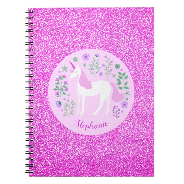 Unicorn Rosa Glitter Personlig Namn Anteckningsbok (Framsidan)