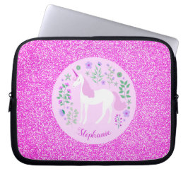 Unicorn Rosa Glitter Personlig Namn Laptop Fodral