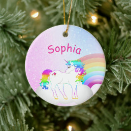 Unicorn Rosa Glitter Photo Cute Girl jul jul Julgransprydnad Keramik