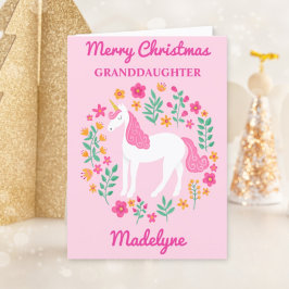 Unicorn Rosa God jul Granddotter Cute Helgkort
