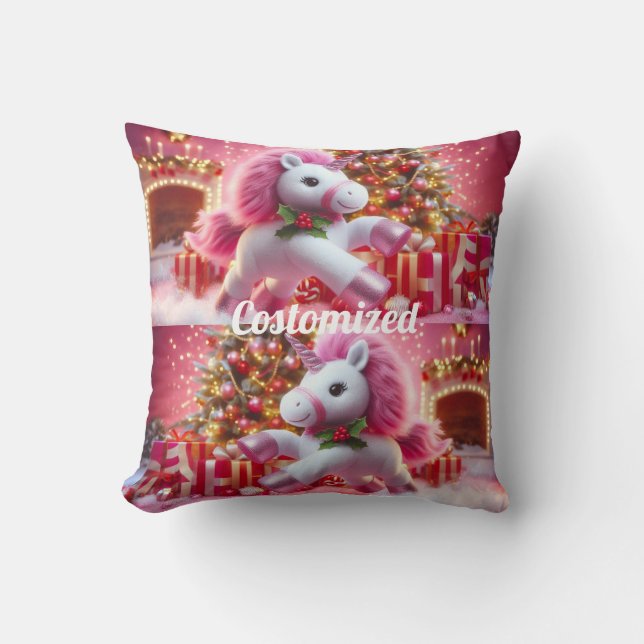 Unicorn rosa god jul kudde (Framsida)