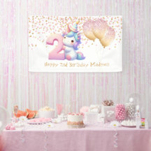 Unicorn Rosa Guld Balloons 2nd Girls Birthday