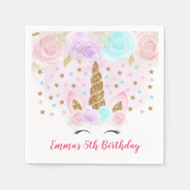 Unicorn Rosa & Guld Birthday Pappersservett