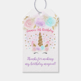 Unicorn Rosa & Guld Birthday Tack Presentetikett
