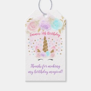 Unicorn Rosa & Guld Birthday Tack Presentetikett