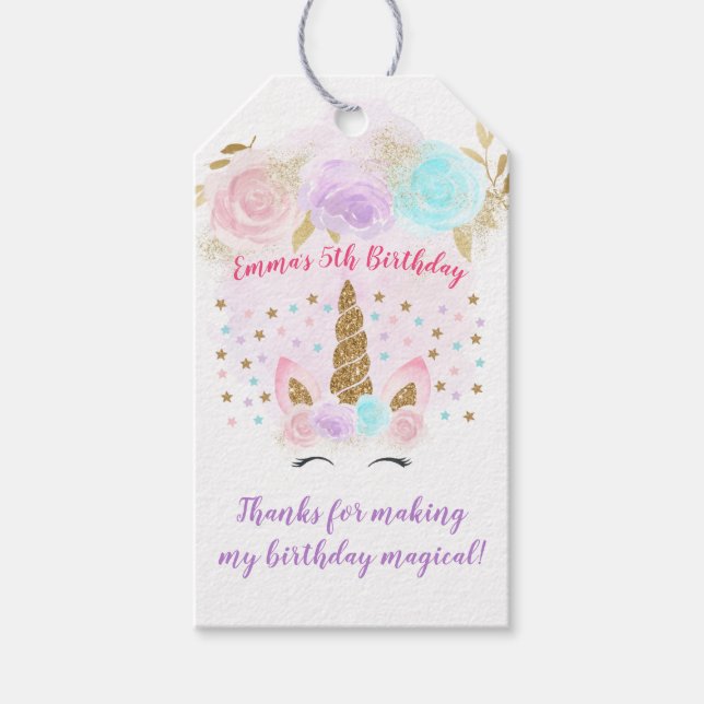 Unicorn Rosa & Guld Birthday Tack Presentetikett (Framsidan)
