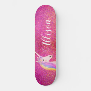 Unicorn Rosa Guld Glitter Sparkles Personlig Mini Skateboard Bräda 18,5 Cm
