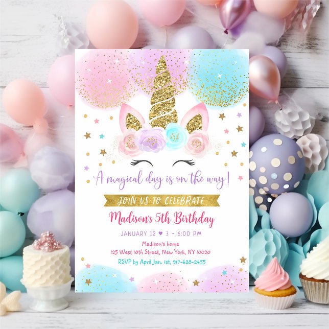 Unicorn Rosa Guld Magic Birthday Inbjudningar (Skapare uppladdad)