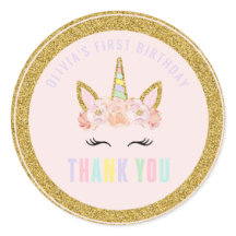 Unicorn Rosa & Guld Party Favoriter Märkre Sticker