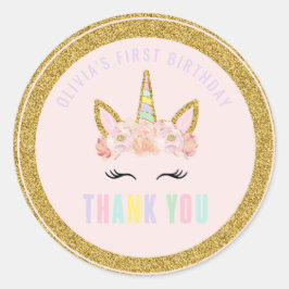 Unicorn Rosa & Guld Party Favoriter Märkre Sticker Runt Klistermärke