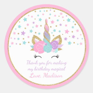 Unicorn Rosa & Guld Party Favoriter Märkre Sticker Runt Klistermärke