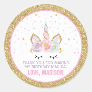 Unicorn Rosa & Guld Party Favoriter Märkre Sticker Runt Klistermärke