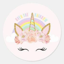 Unicorn Rosa & Guld Party Favoriter Märkre Sticker Runt Klistermärke