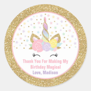 Unicorn Rosa & Guld Party Favoriter Märkre Sticker Runt Klistermärke