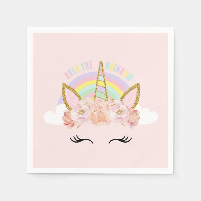 Unicorn Rosa & Guld Party Napkins Pappersservett (Framsidan)